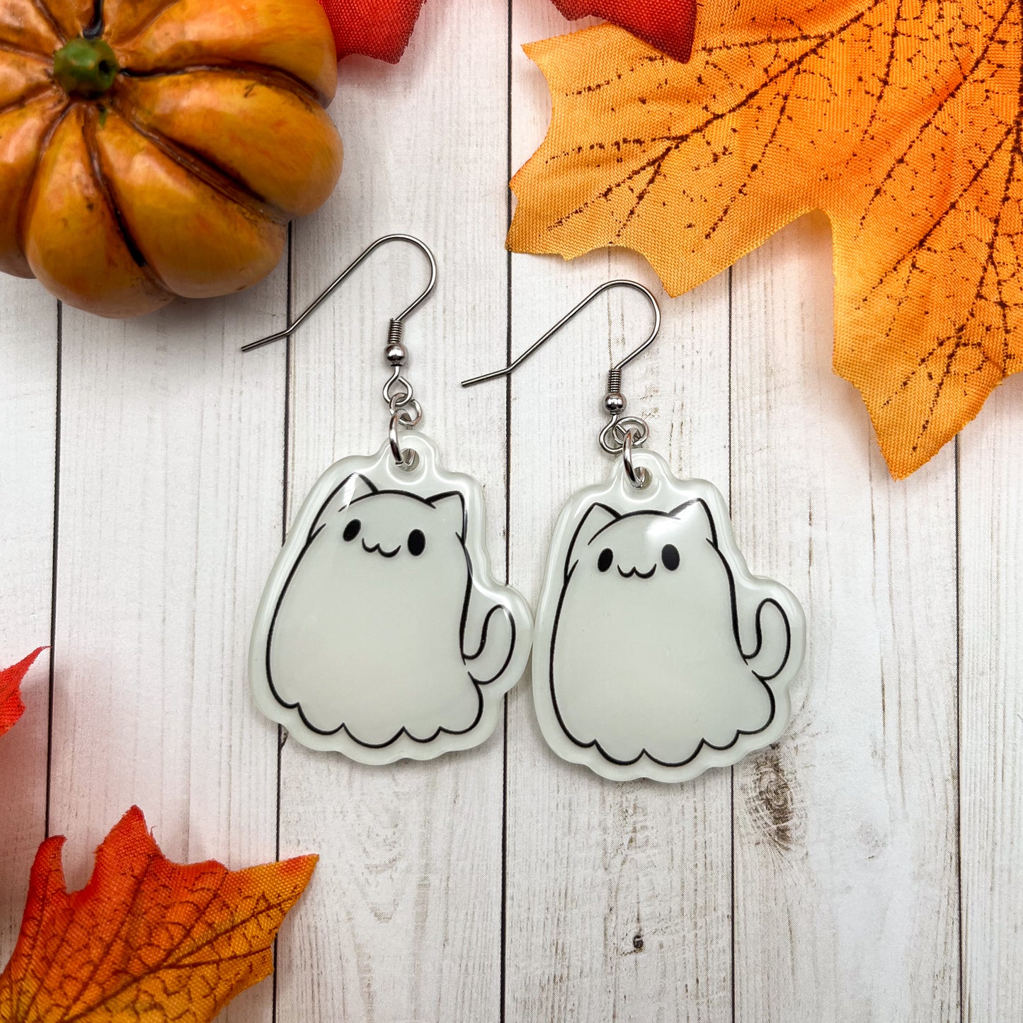 Glow-in-the-Dark Ghost Cat Earrings