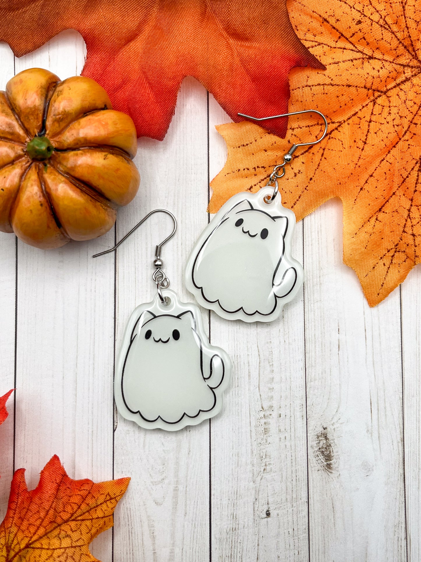 Glow-in-the-Dark Ghost Cat Earrings
