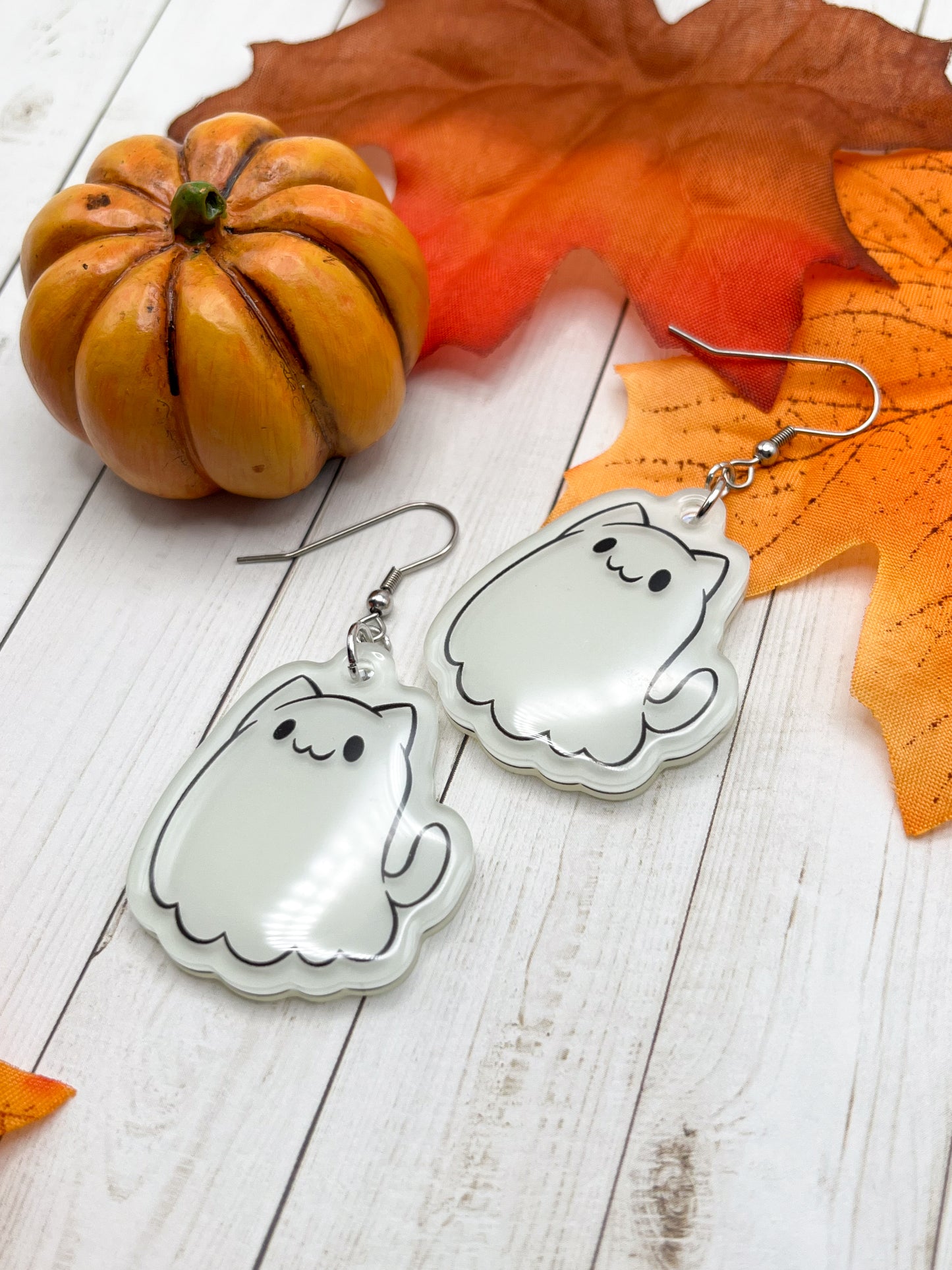 Glow-in-the-Dark Ghost Cat Earrings