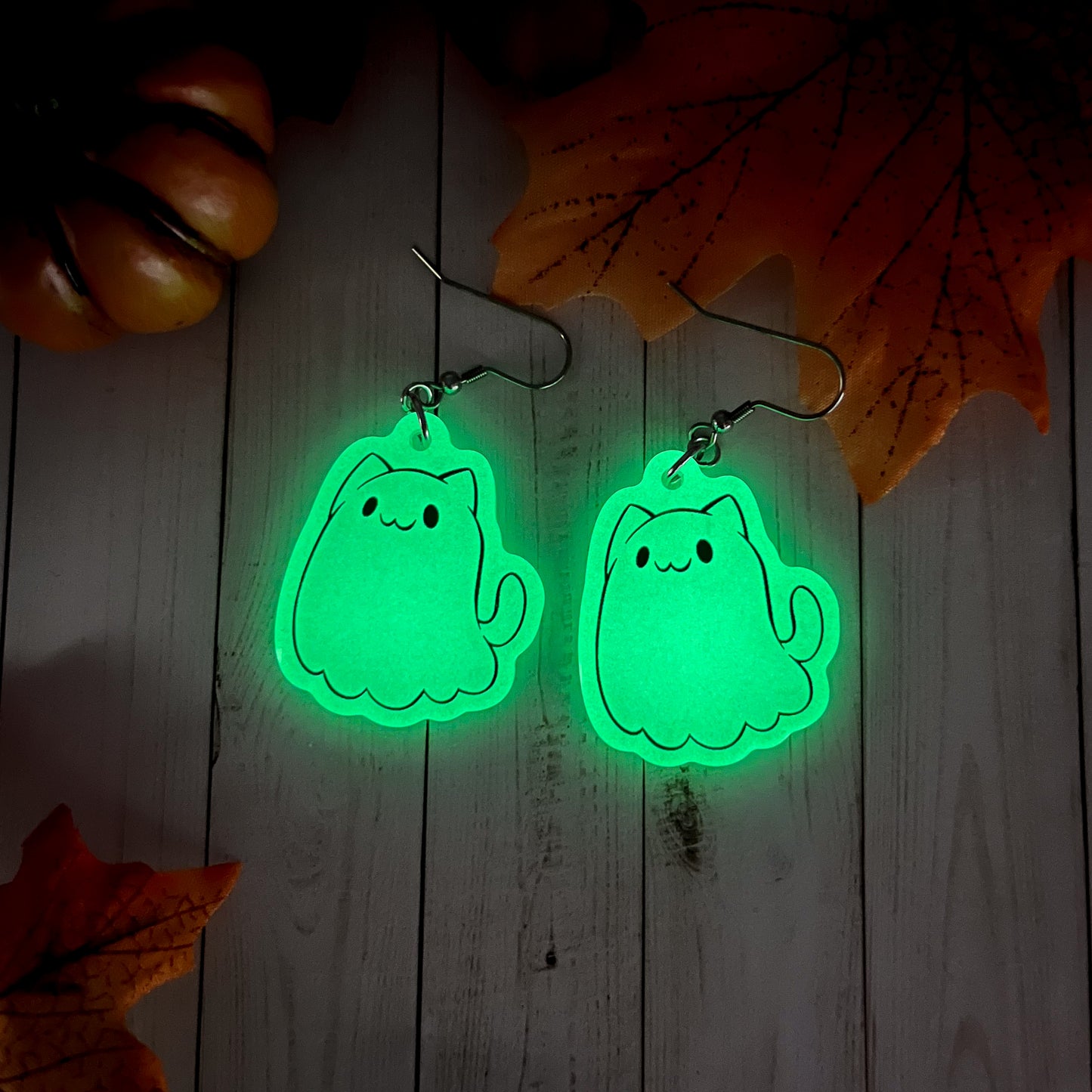 Glow-in-the-Dark Ghost Cat Earrings