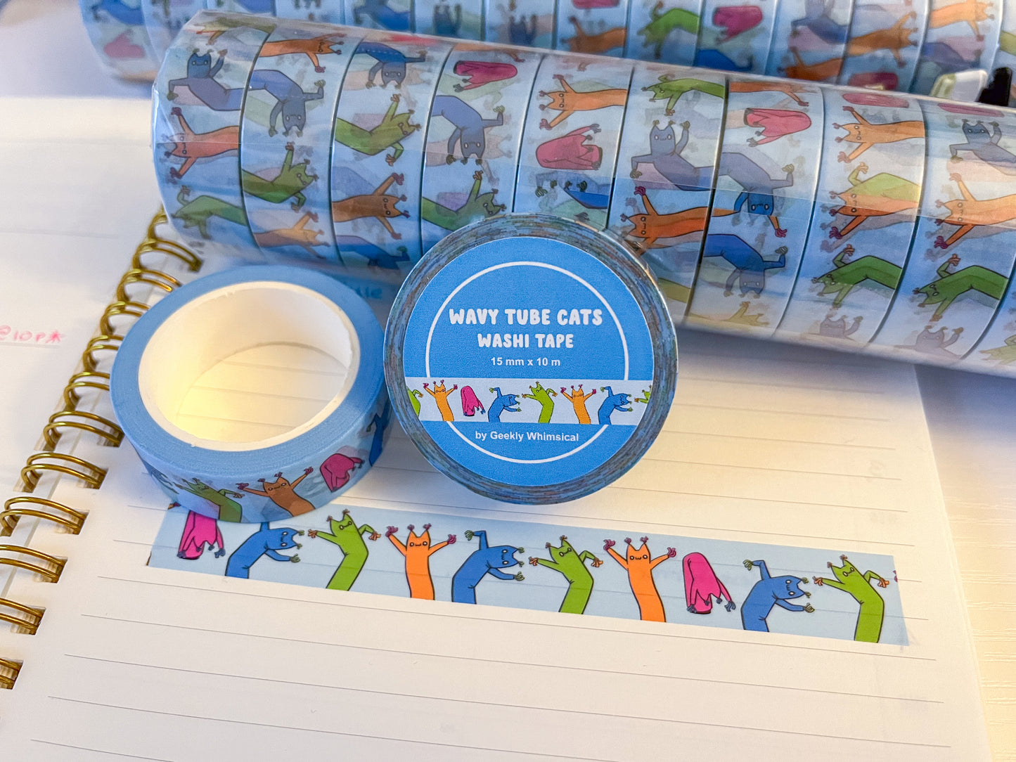 Wavy Tube Cats Washi Tape