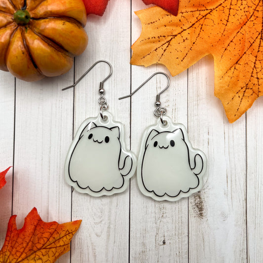 Glow-in-the-Dark Ghost Cat Earrings