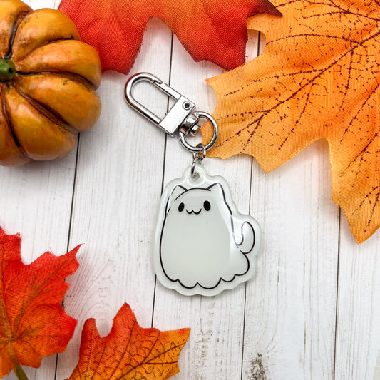 Glow-in-the-Dark Ghost Cat Keychain