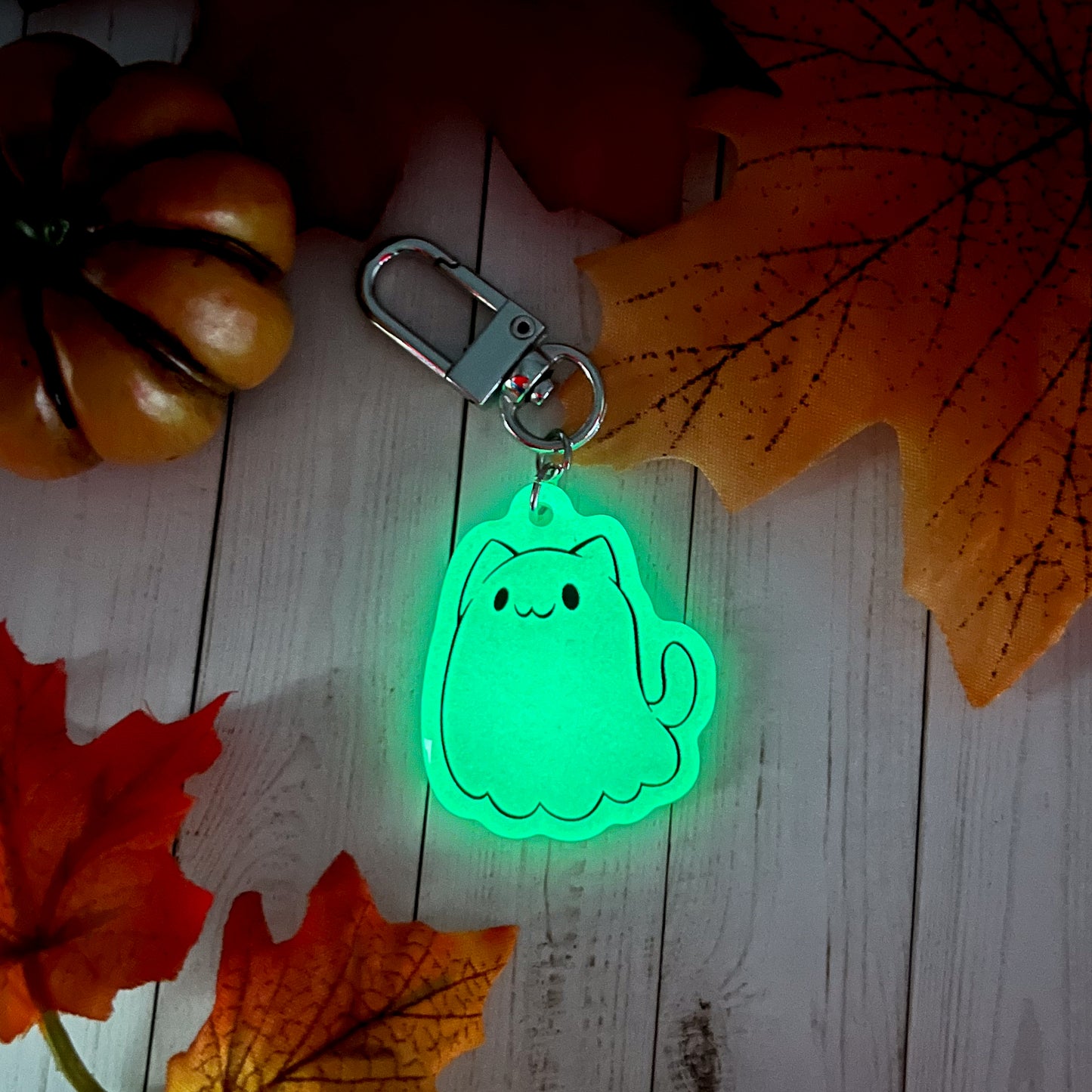 Glow-in-the-Dark Ghost Cat Keychain