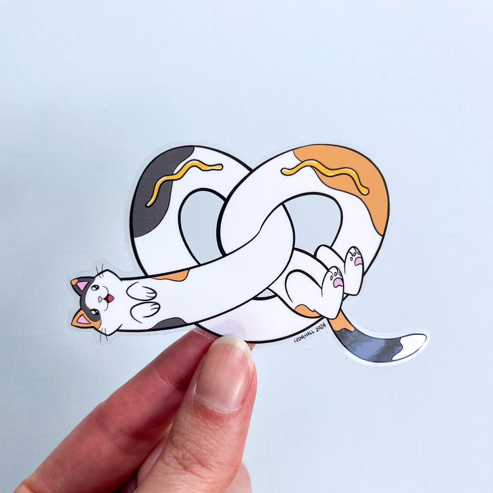 Pretzel Cat Vinyl Sticker - Calico