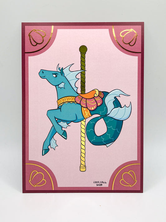 Mythical Carousel - Hippocampus  - Gold Foil Art Print