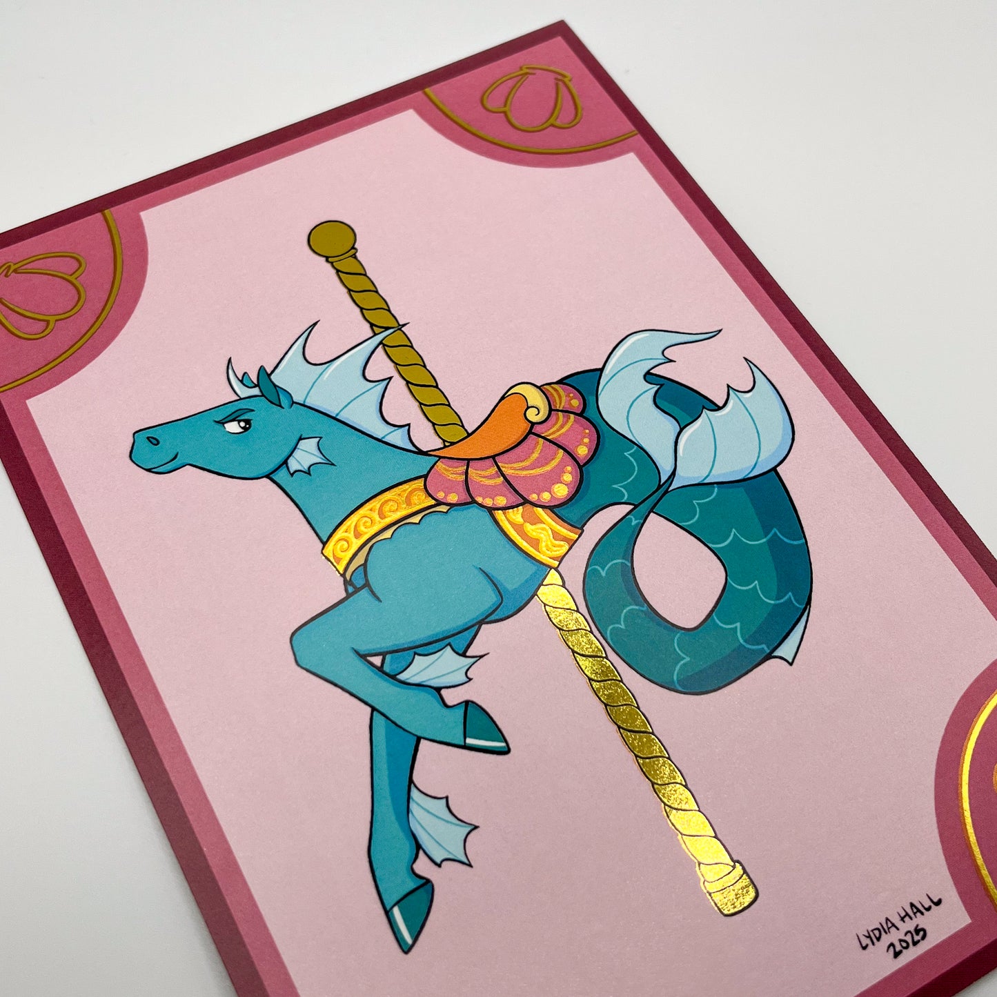 Mythical Carousel - Hippocampus  - Gold Foil Art Print