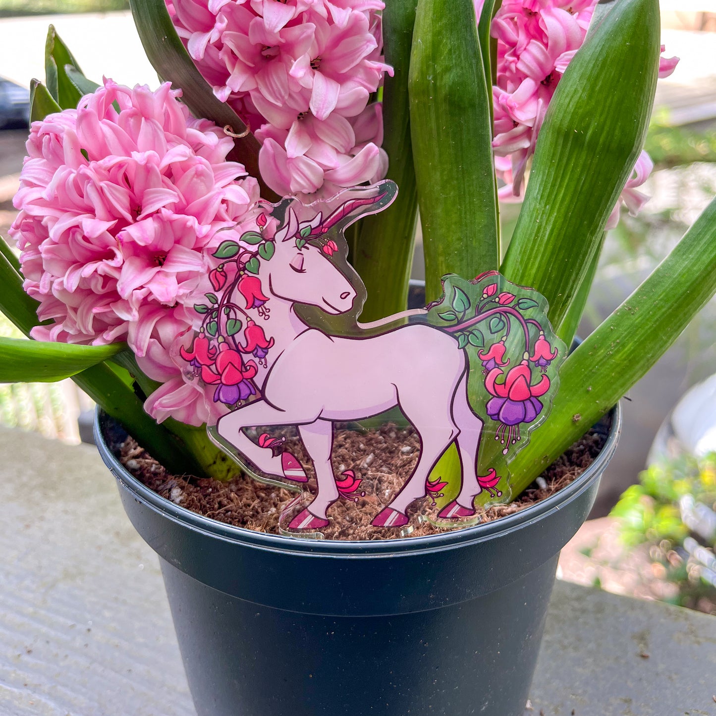Garden Critters - Fuchsia Unicorn Acrylic Planter Standee