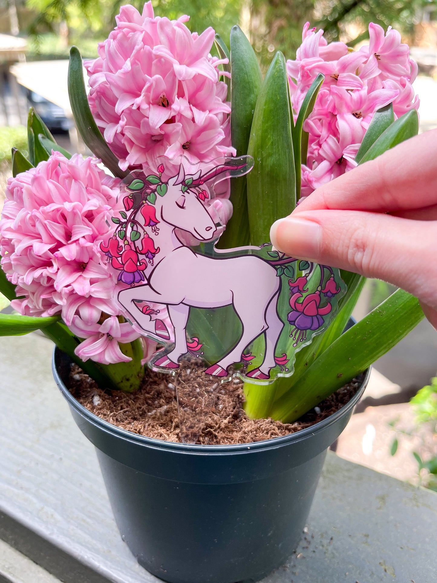 Garden Critters - Fuchsia Unicorn Acrylic Planter Standee