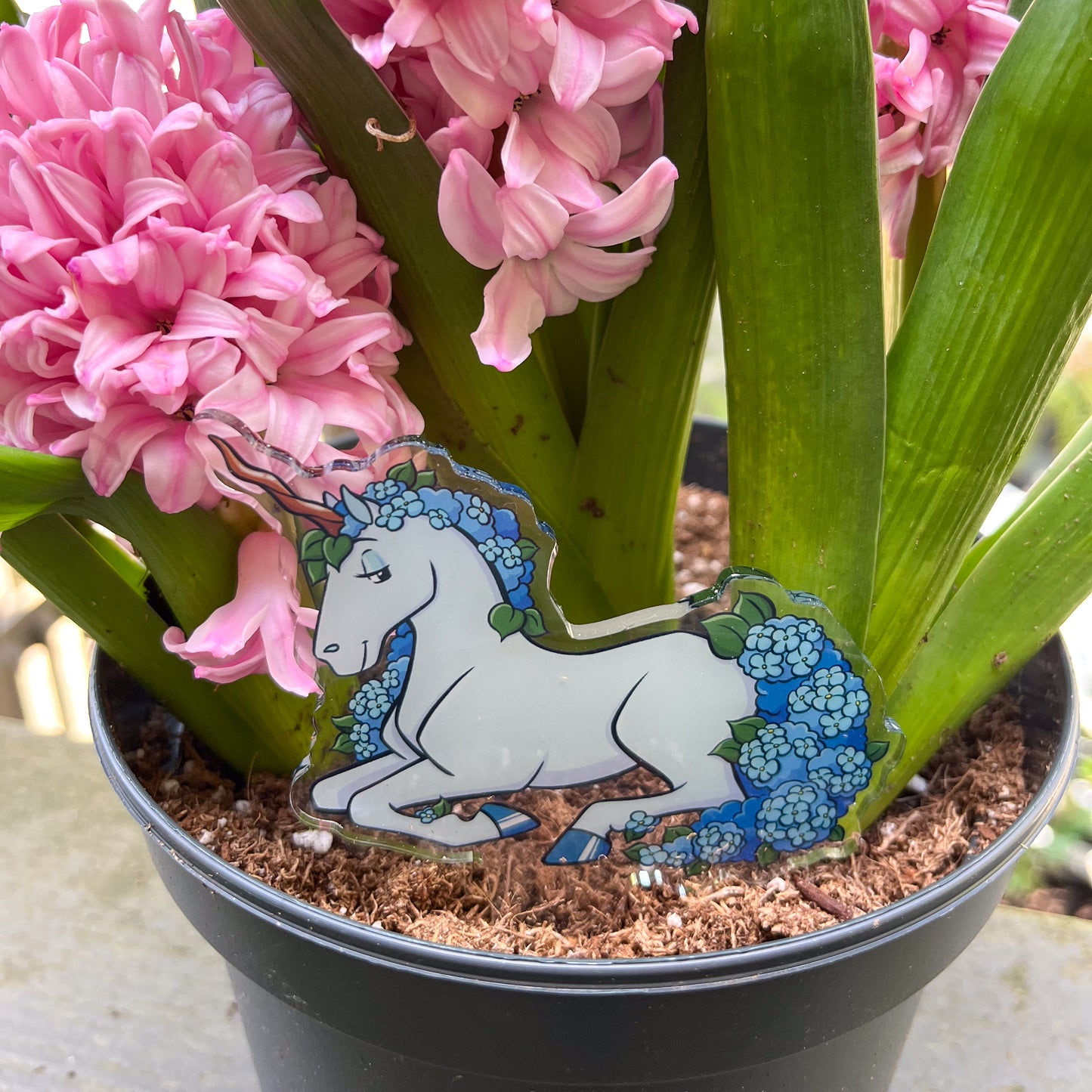 Garden Critters - Hydrangea Unicorn Acrylic Planter Standee