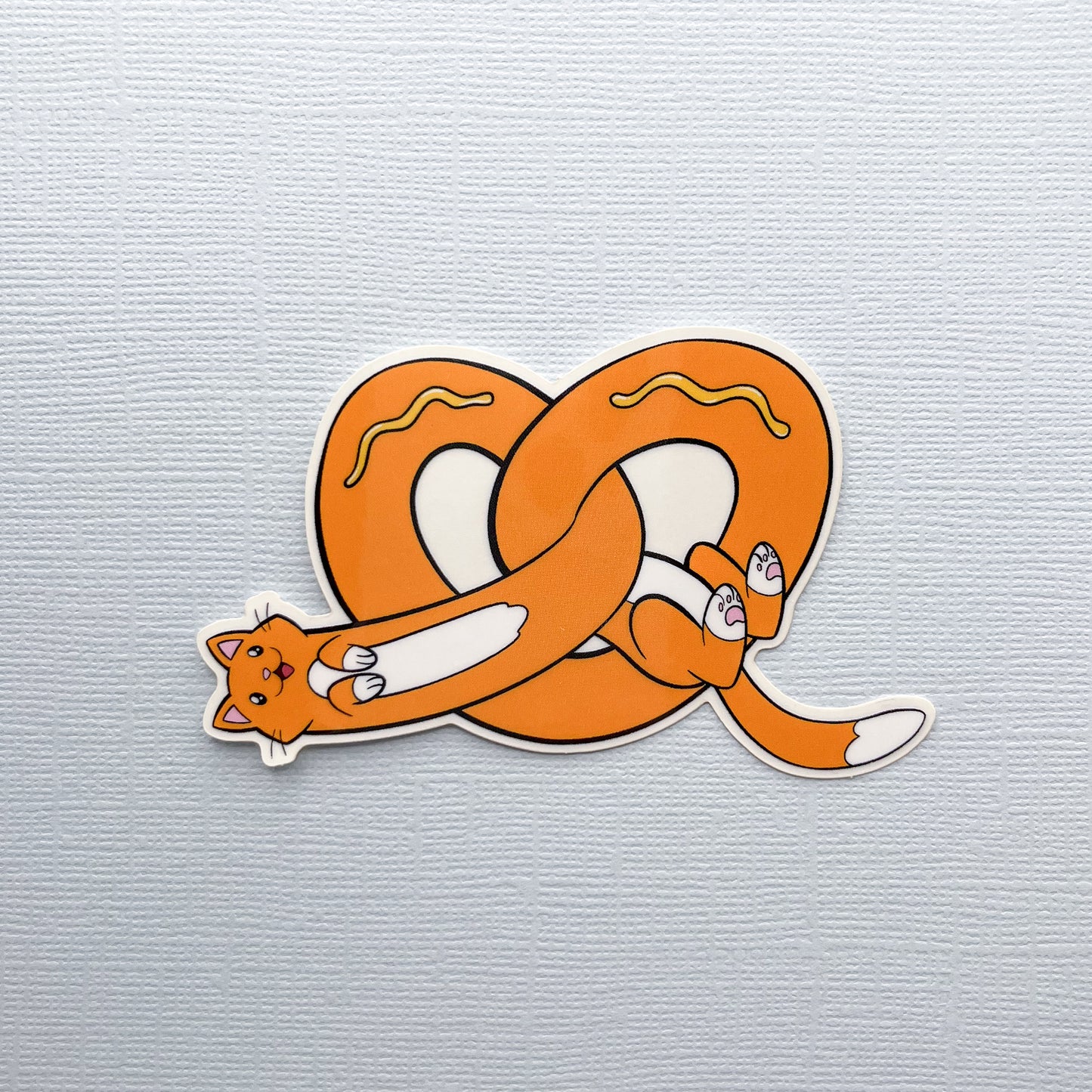 Pretzel Cat Vinyl Sticker - Orange