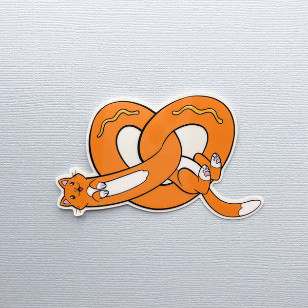 Pretzel Cat Vinyl Sticker - Orange