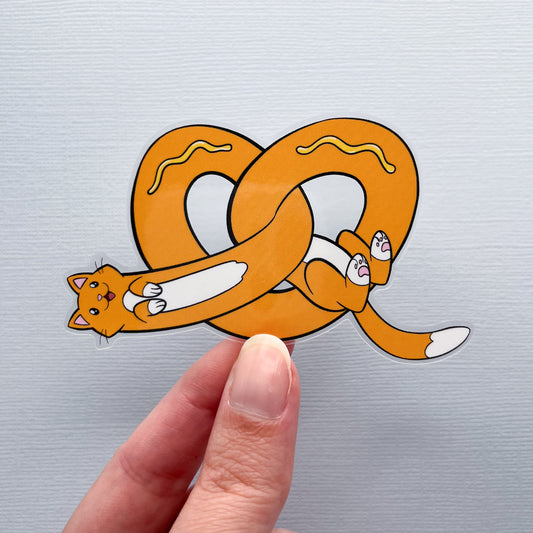 Pretzel Cat Vinyl Sticker - Orange