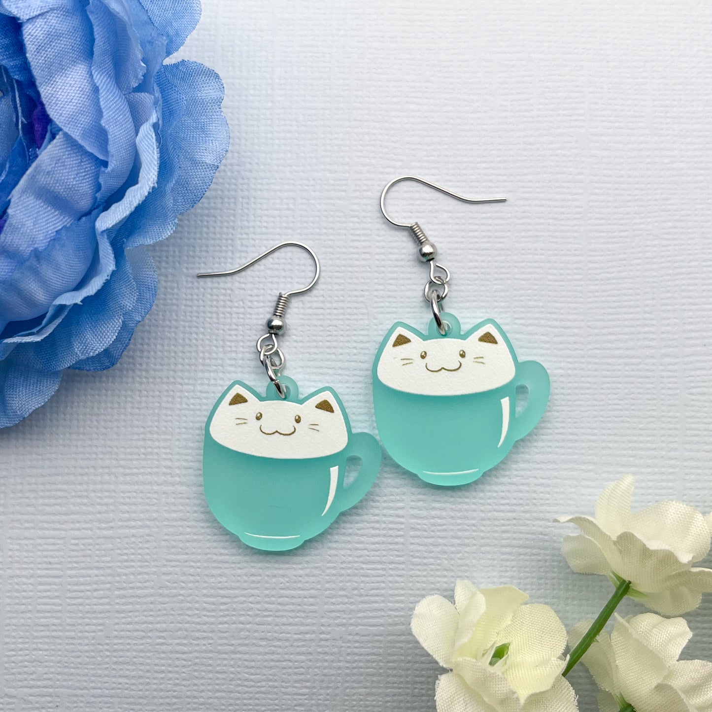 Latte Cat Earrings - Teal