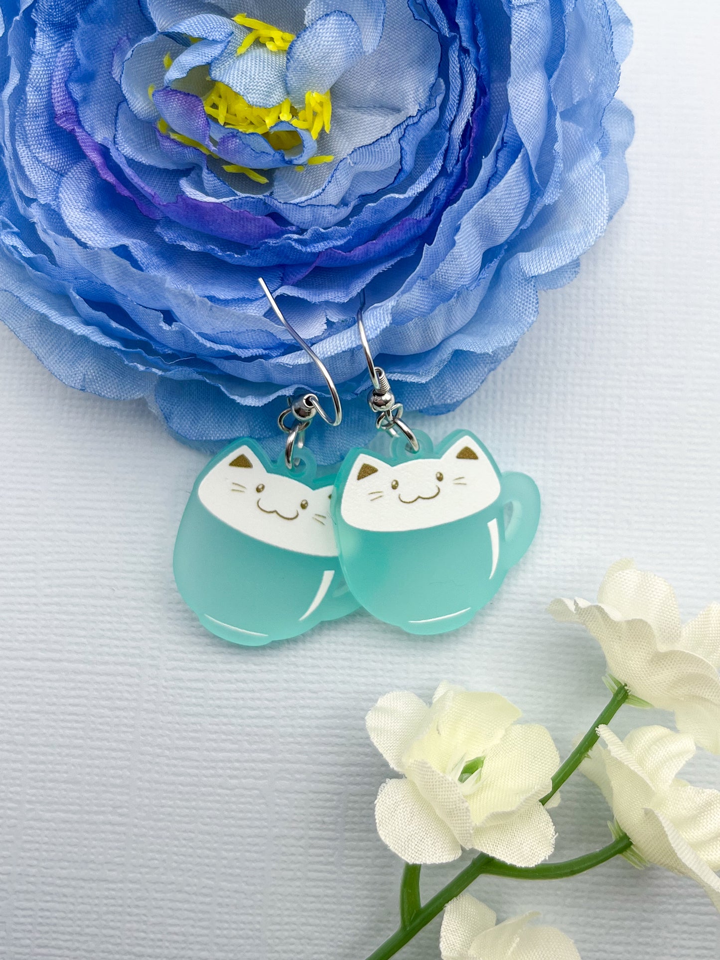 Latte Cat Earrings - Teal