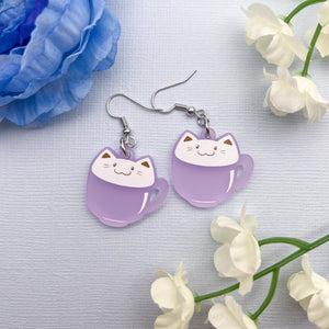 Latte Cat Earrings - Purple