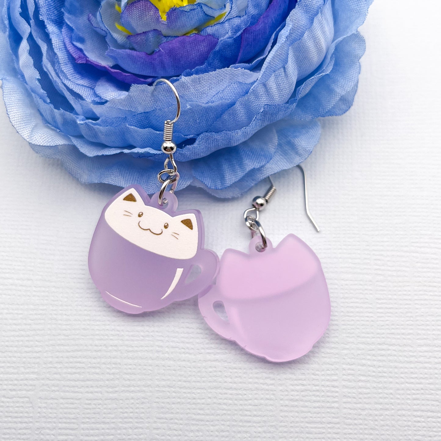 Latte Cat Earrings - Purple