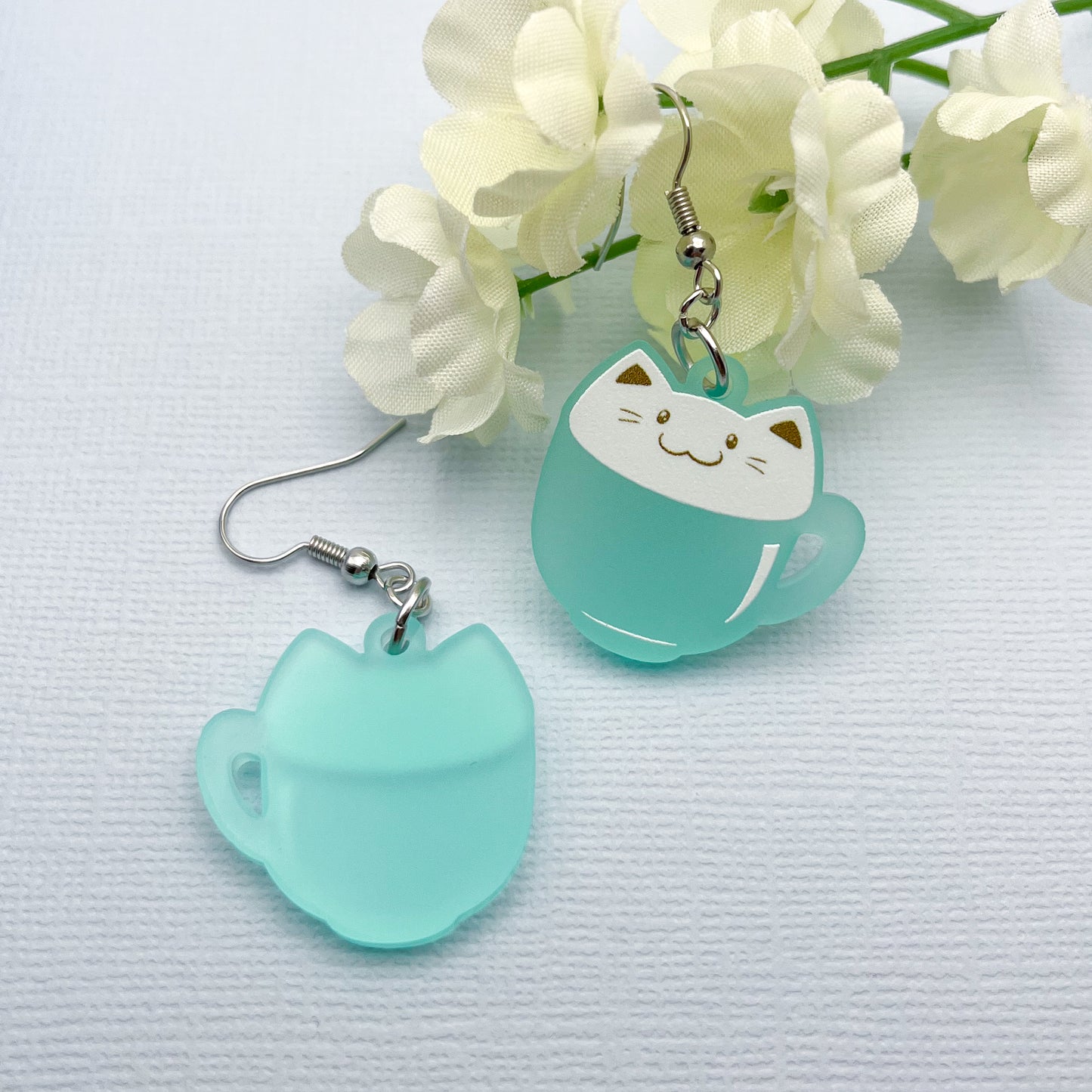 Latte Cat Earrings - Teal