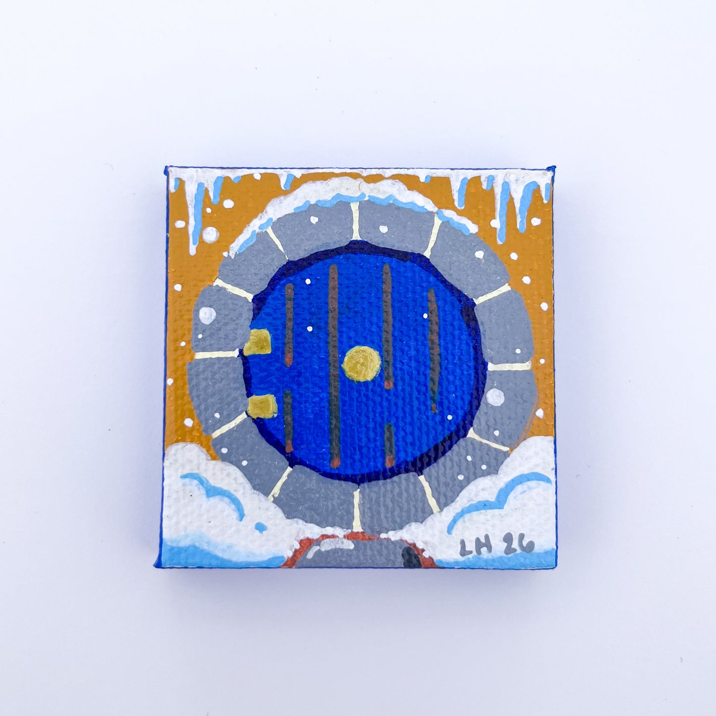 Mini Canvas Painting Magnet - Hobbit Door - Winter