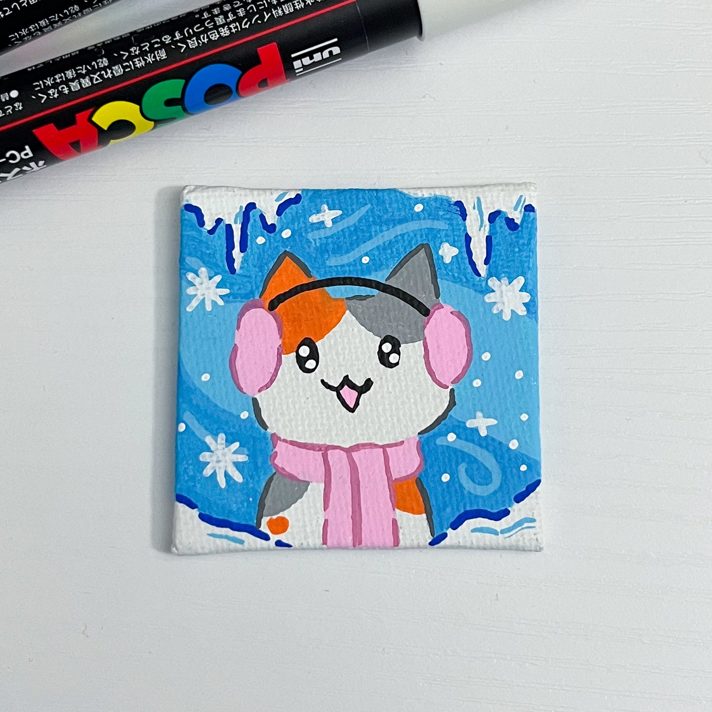 Mini Canvas Painting - Winter Kitty