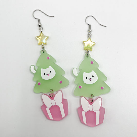 Christmas Tree Cat Earrings