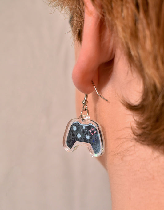 Black Controller Holo Earrings