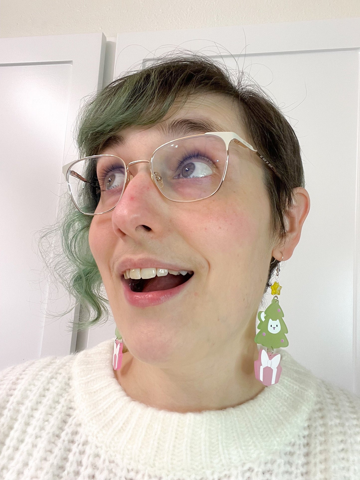 Christmas Tree Cat Earrings